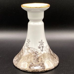 I. Bjorgum candlestick white porcelain, silver floral glaze gold rim. Hand made